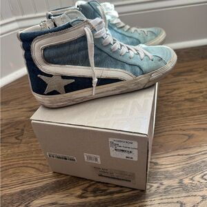 Golden Goose High-Top Sneakers in Blue and Cream